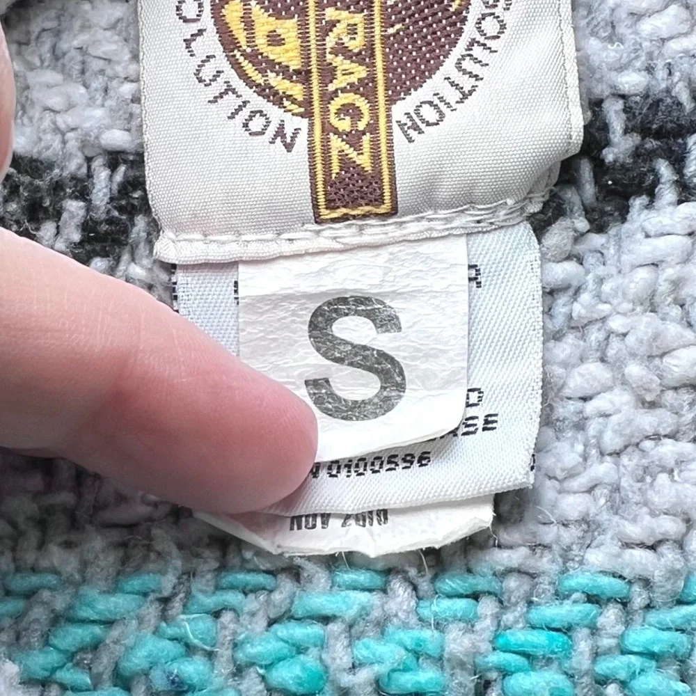 Earth Ragz Size Small Baja Hoodie Turquoise Teal Grey Striped Mexican Poncho - Picture 5 of 13